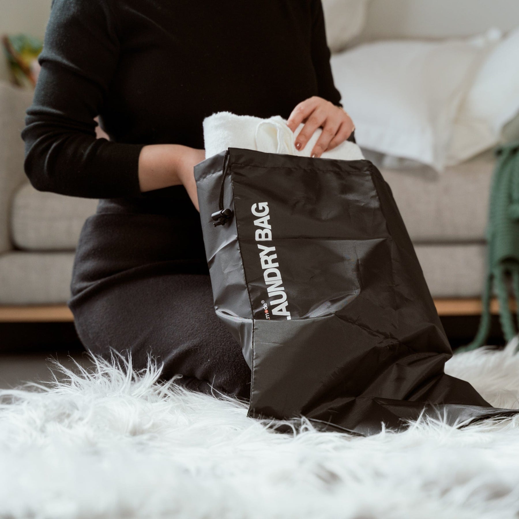 Premium Water-Resistant Travel Laundry Bags – Black 2 Pack with Drawstring