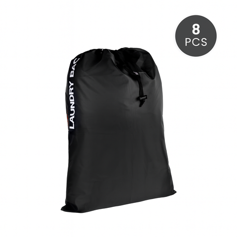 Premium Water-Resistant Travel Laundry Bags – Black 8 Pack with Drawstring