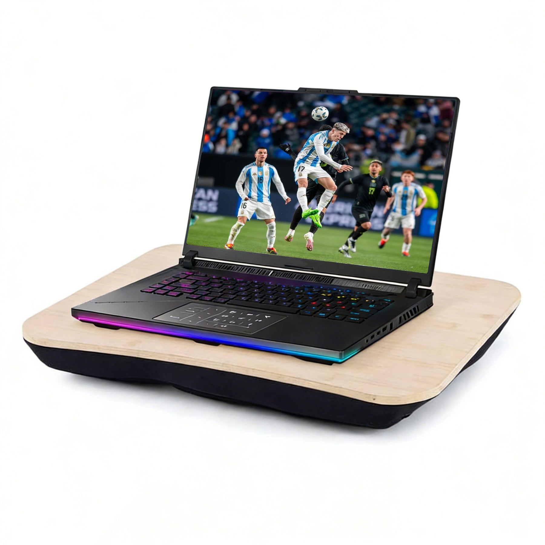 2 Pcs Portable Bamboo Lap Tray Workstation Laptop Table with Soft Micro Bead Base