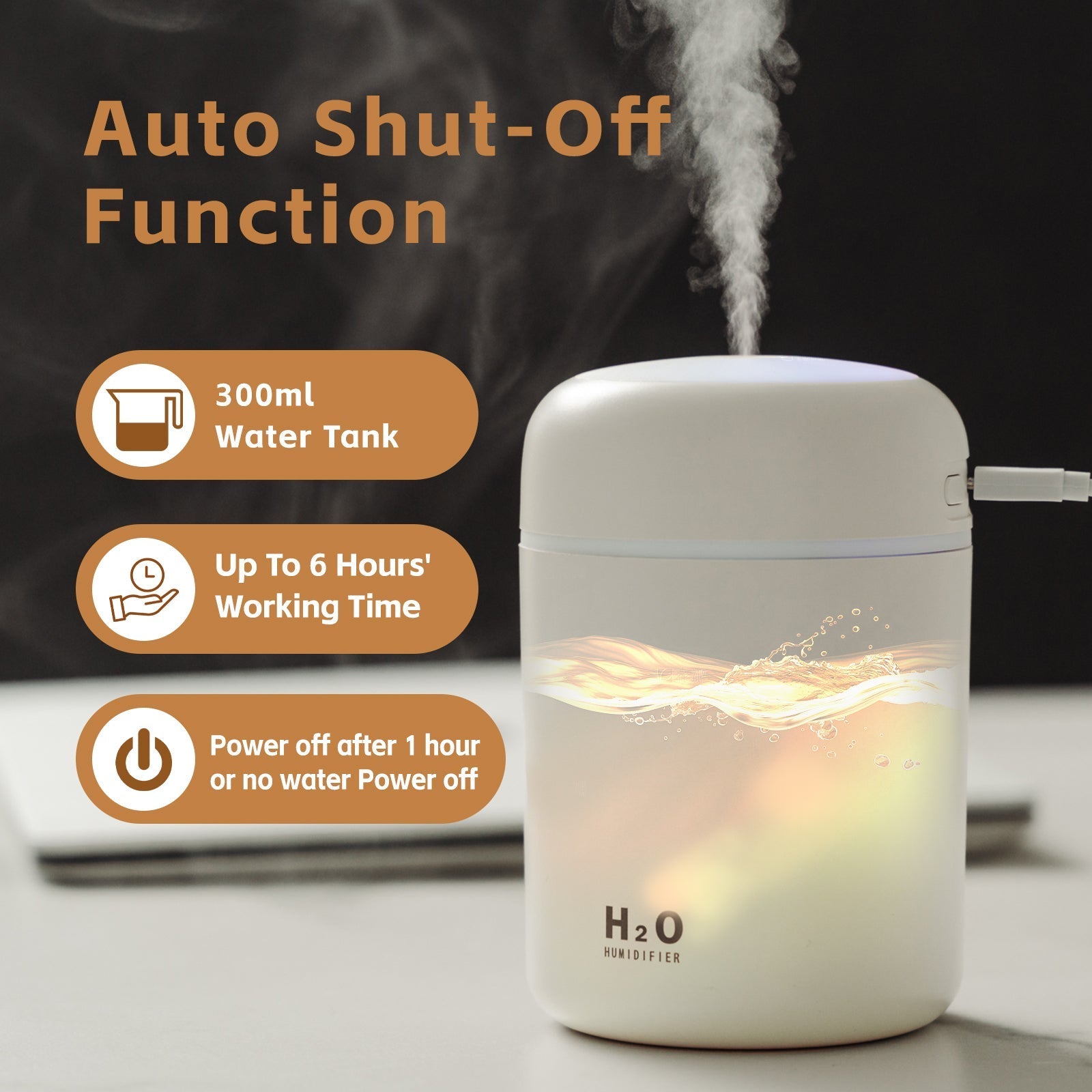 Living Today Mini LED Ultrasonic Humidifier 300ml - Perfect for Home & Nursery - SuperSaverAU - view 3