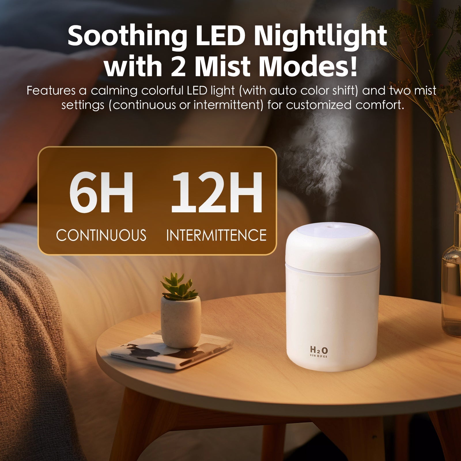 Living Today Mini LED Ultrasonic Humidifier 300ml - Perfect for Home & Nursery - SuperSaverAU - view 4