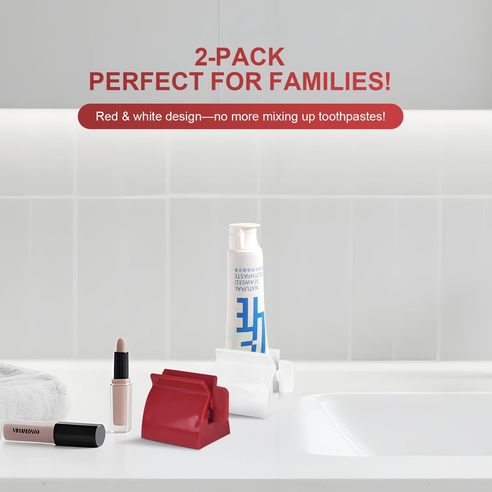 2Pcs Toothpaste Rolling Dispensers Squeezer, 6.5x5x4 cm, Non-Slip Base, Travel-Friendly - SuperSaverAU - view 1