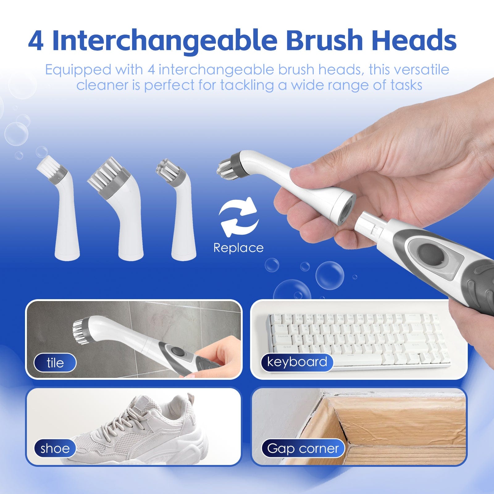 Premium Battery Operated Scrubber Brush with 4 Cleaning Heads