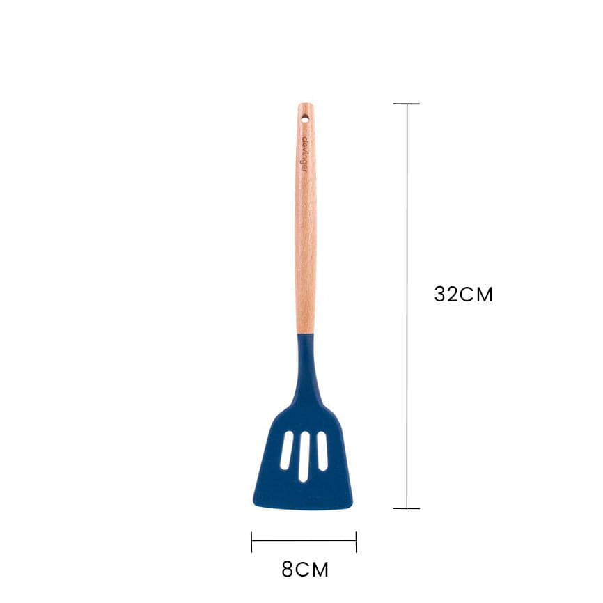 Premium Beechwood & Silicone Slotted Turner - Navy