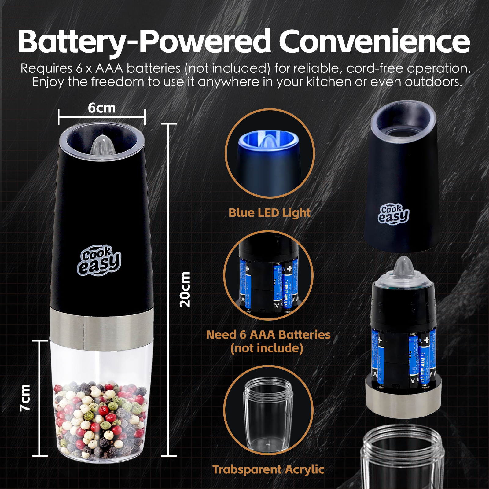 Premium Gravity Sensor Electric Salt & Pepper Grinder Set – 2 Piece