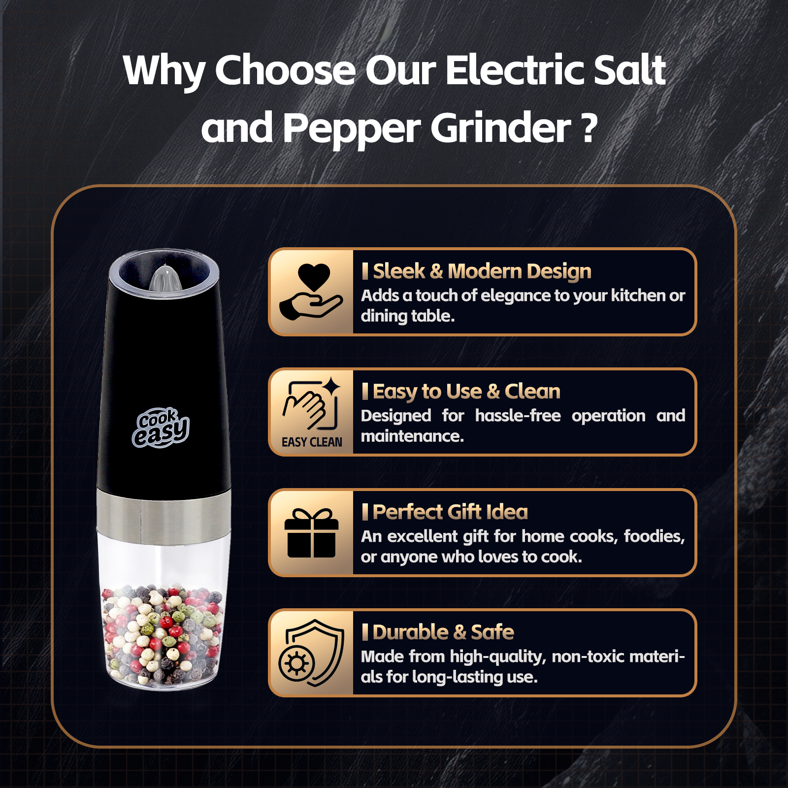 Premium Gravity Sensor Electric Salt & Pepper Grinder Set – 2 Piece
