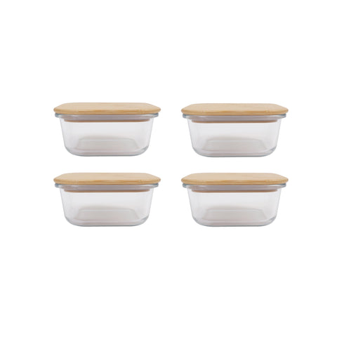 Premium Bamboo Food Container Glass Storage Set - Medium, 4pcs