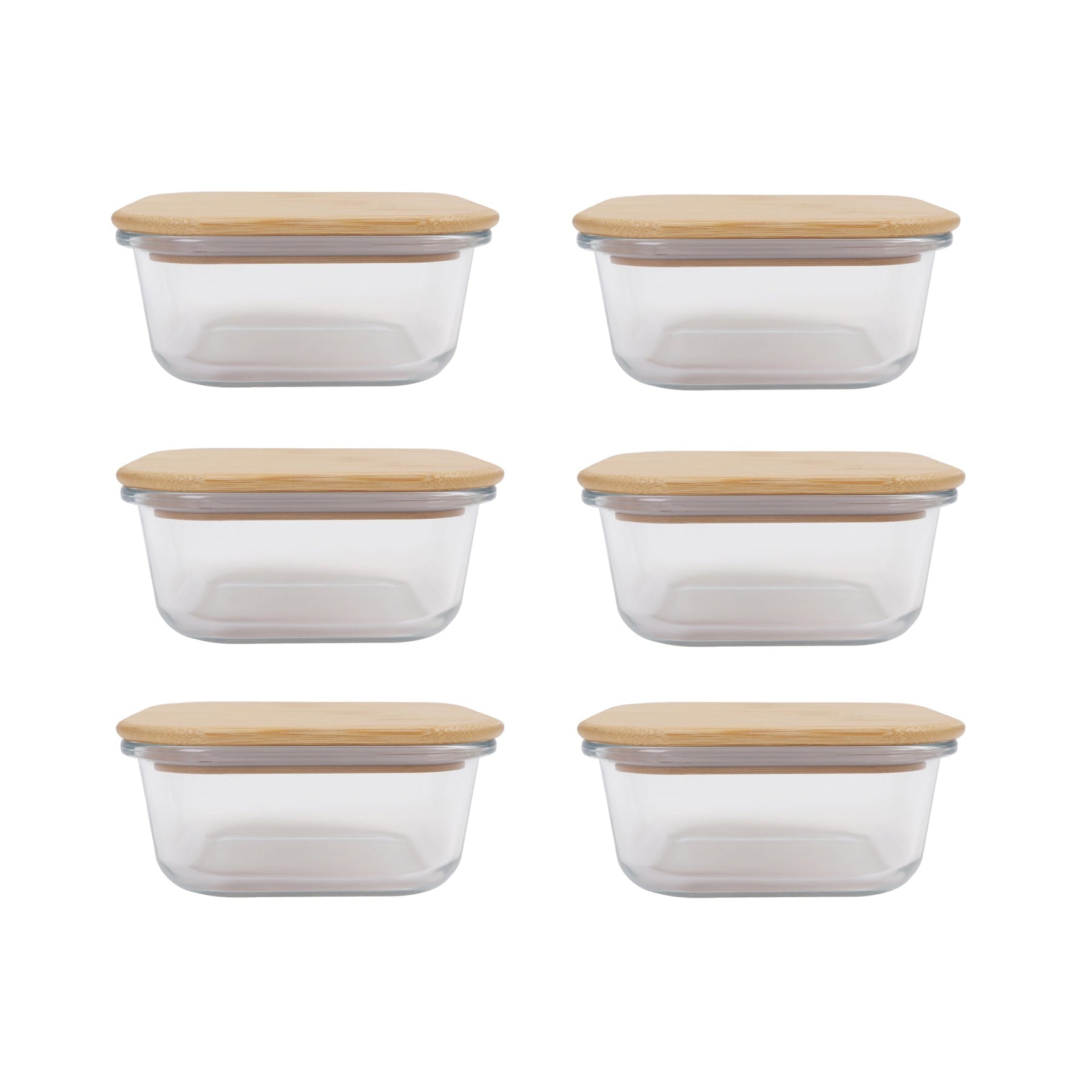 Premium Bamboo Lid Glass Food Containers – 700-800ml 6 Pack