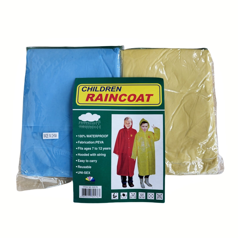 PEVA Children's Raincoat 2 PCs, 100% Waterproof, Fits Ages 7-12, Blue - SuperSaverAU - view 1