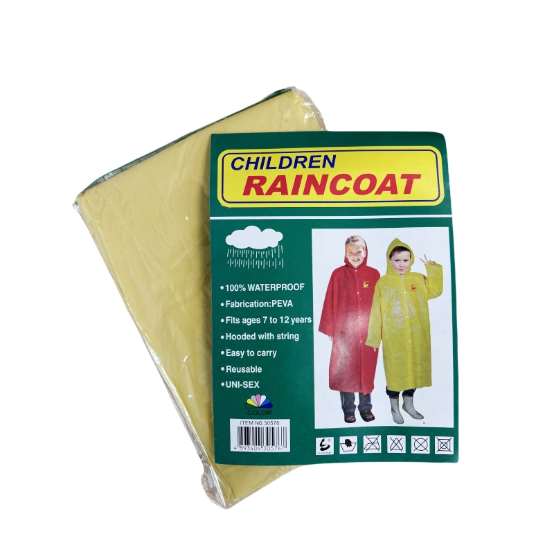 PEVA Children's Raincoat 2 PCs, 100% Waterproof, Fits Ages 7-12, Yellow - SuperSaverAU - view 1
