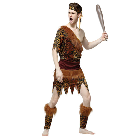 Men's Caveman Costume - Jumpsuit, Headband & Leg Wraps, Size 175-188cm - SuperSaverAU - view 1