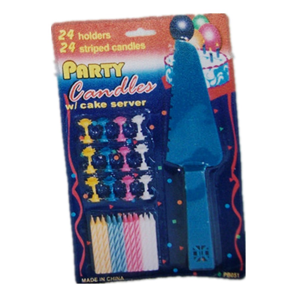 4 Sets of Party Candles & Cake Server Set - 24PCs Striped Candles & Holders - SuperSaverAU - view 2