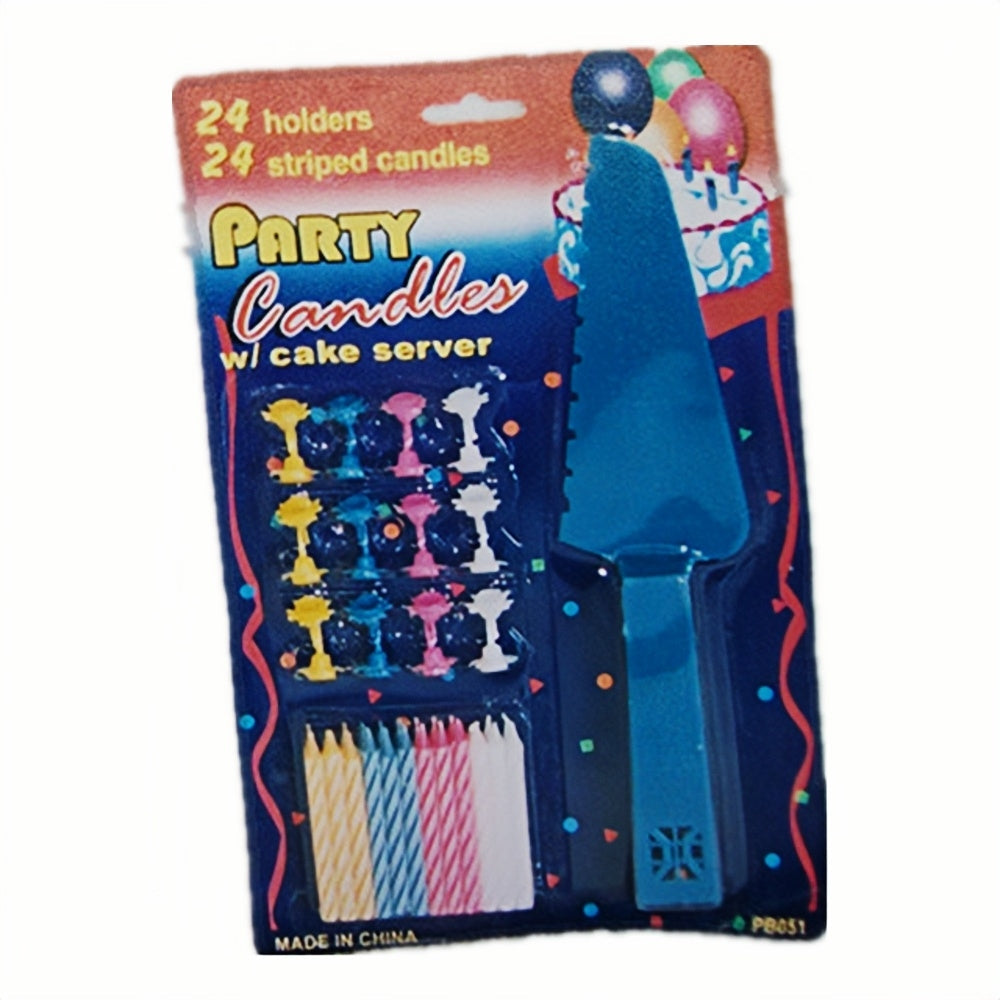 4 Sets of Party Candles & Cake Server Set - 24PCs Striped Candles & Holders - SuperSaverAU - view 3
