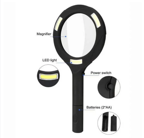 Premium LED Magnifying Glass with Glass Lens & COB Light - 250 Lumens