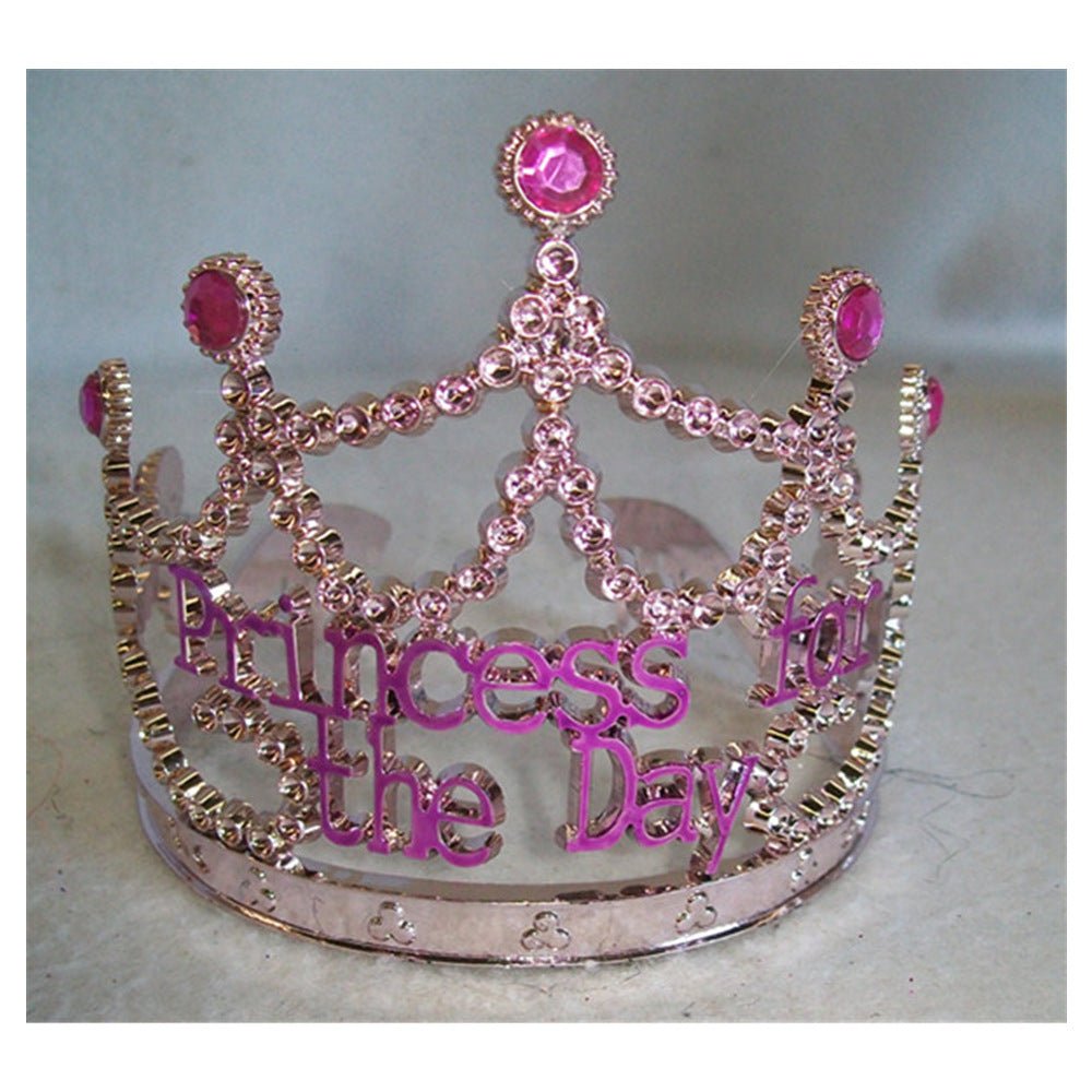 Premium Princess for the Day Silver Rhinestone Tiara with Pink Lettering