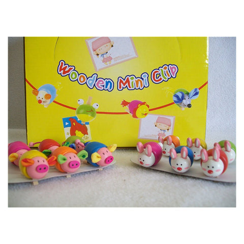 Premium Wooden Mini Clips – Piggy & Rabbit Designs, 6 Packs of 6