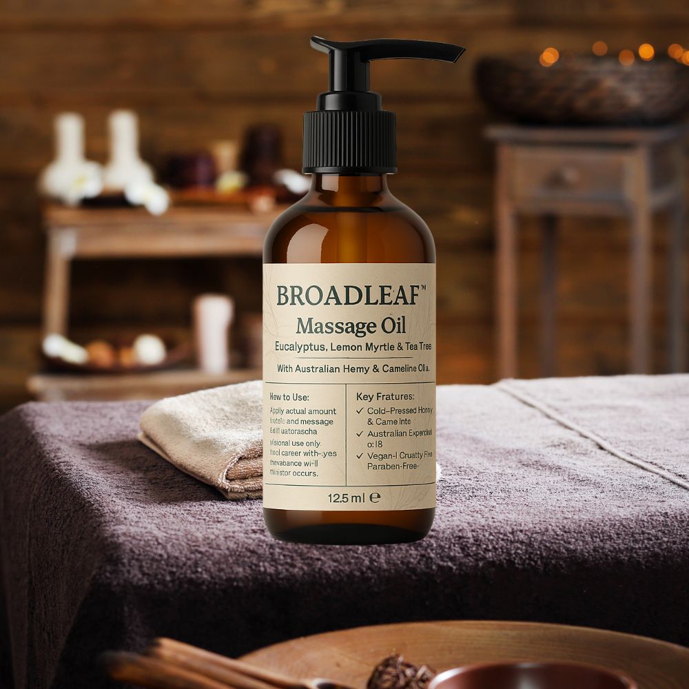 Broadleaf™ Hemp & Camelina Massage Oil 125ml - Eucalyptus, Tea Tree, Vegan - SuperSaverAU - view 1