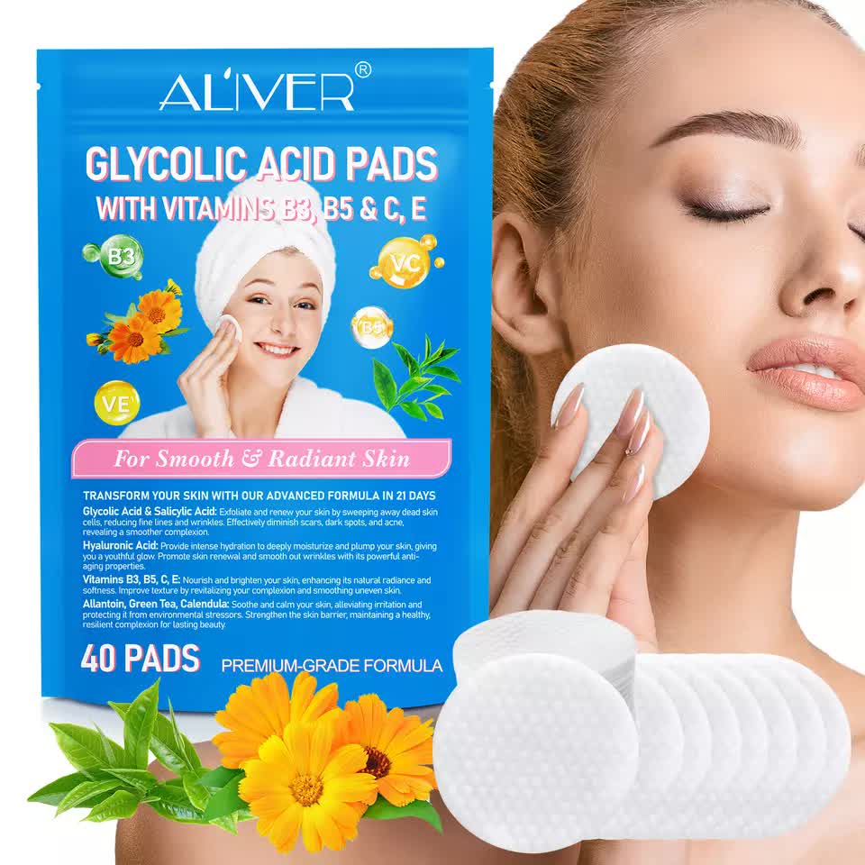 ALIVER Glycolic Acid Pads with Vitamins B3, B5, C, E - 40 Pads for Exfoliation - SuperSaverAU - view 2