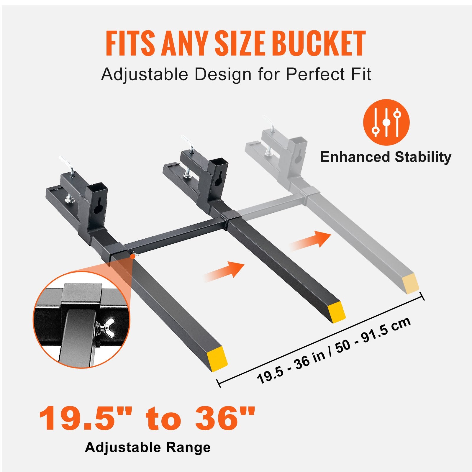Premium 907kg Clamp On Pallet Forks with Stabilizer Bar 1090mm