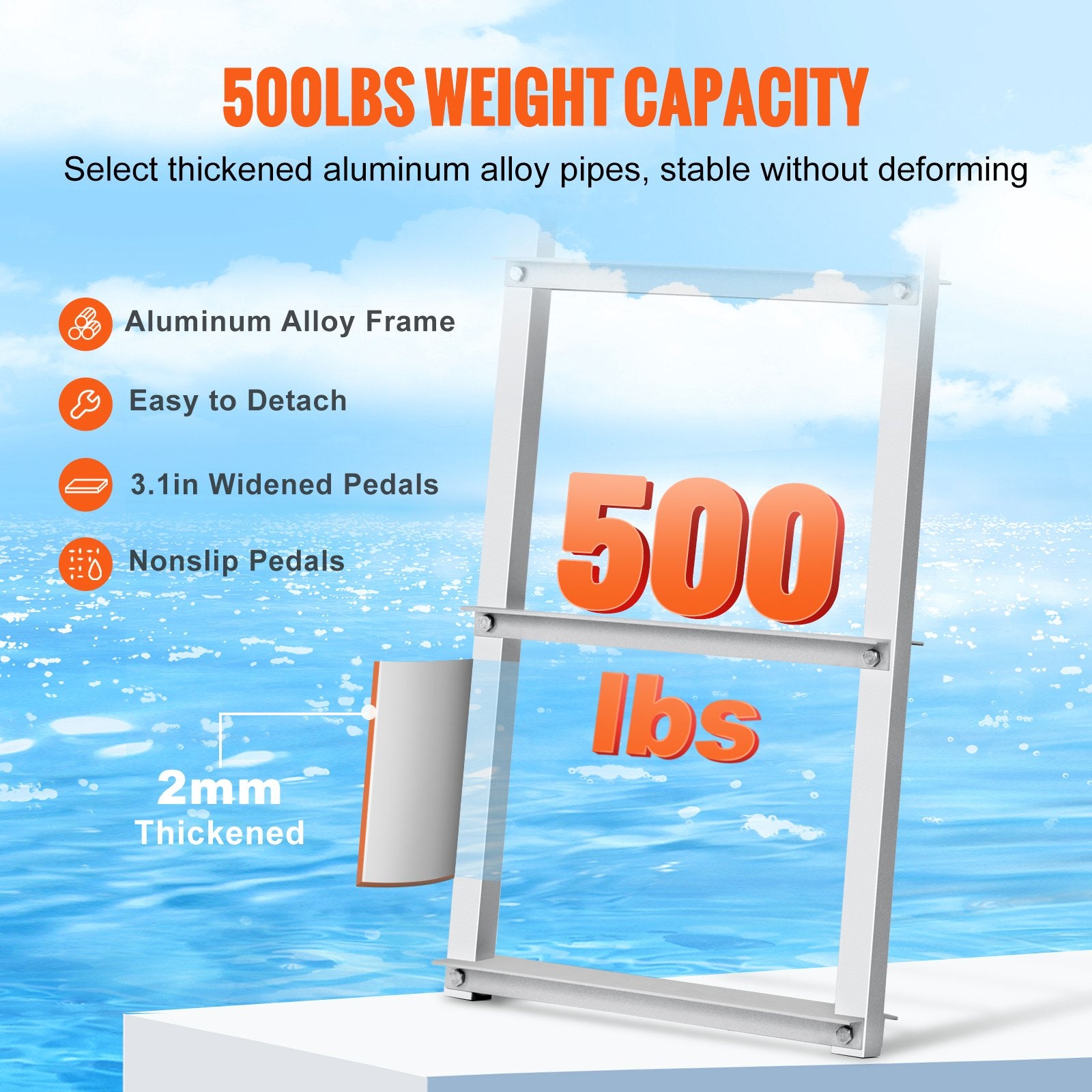 Premium 4 Step Removable Aluminium Dock Ladder 500lbs Capacity