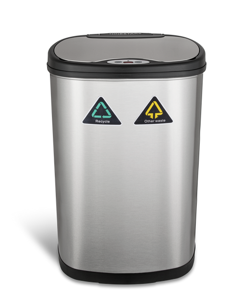 Premium 50L Touchless Stainless Steel Trash Bin – 2 Compartments