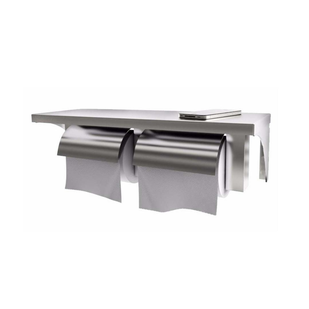 Premium Stainless Steel Twin Toilet Roll Holder – with Shelf