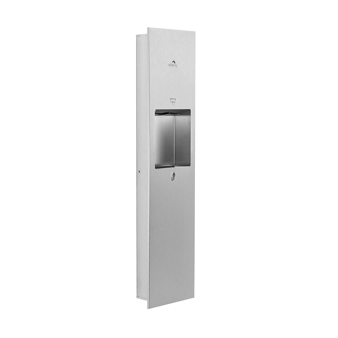 Dolphy 2 in 1 Stainless Steel Washroom Recessed Panel Paper Dispenser Waste Bin 24L