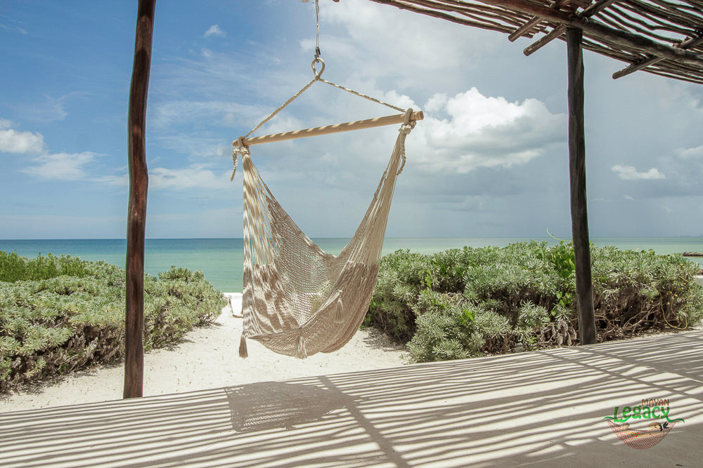Mayan Legacy Extra Large Outdoor Cotton Mexican Hammock Chair - Cream Colour - SuperSaverAU - view 3