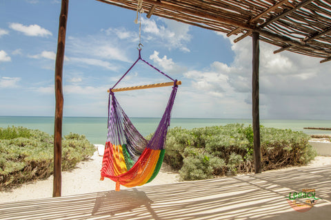 Mayan Legacy Extra Large Outdoor Cotton Mexican Hammock Chair - Rainbow Colour - SuperSaverAU - view 1