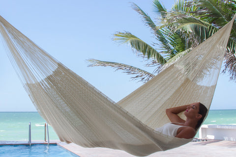 Mayan Legacy Queen Size Super Nylon Hammock - Weather-Resistant, UV-Protected, Cream - SuperSaverAU - view 1