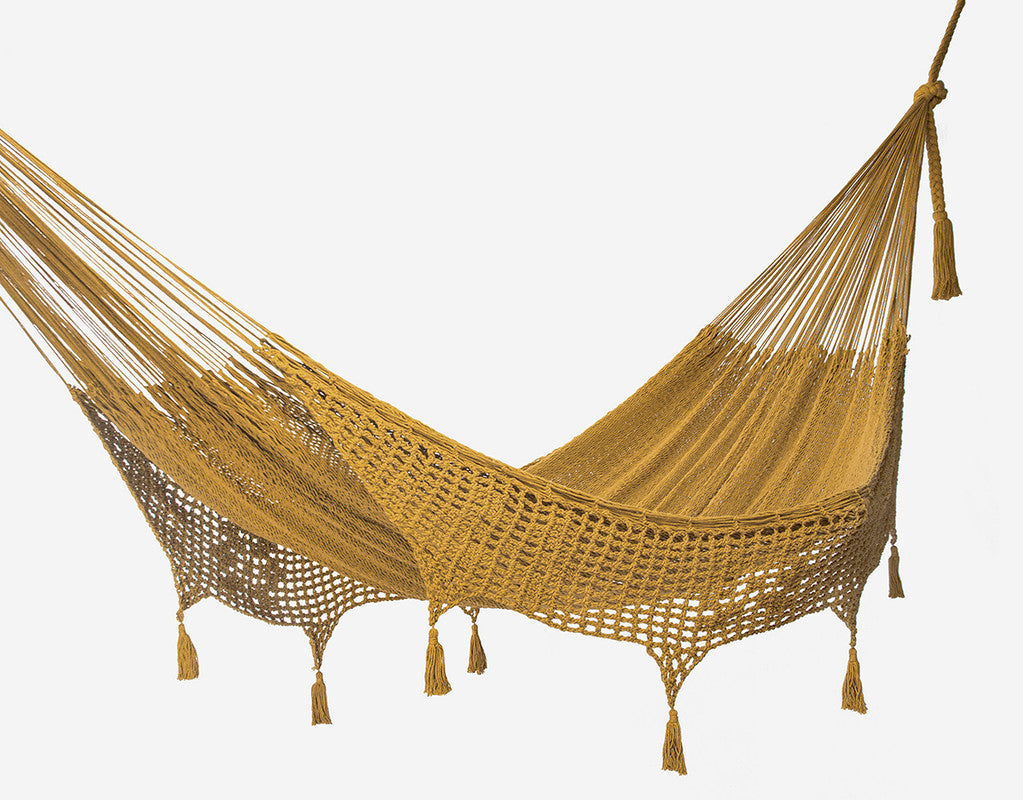 Mayan Legacy King Size Mustard Hammock - Hand Woven Cotton with Tassels - SuperSaverAU - view 1