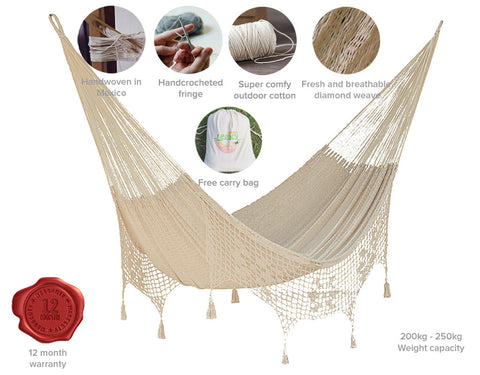Mayan Legacy Queen Size Hammock - Outdoor Cotton with Hand-Crocheted Tassels - SuperSaverAU - view 1