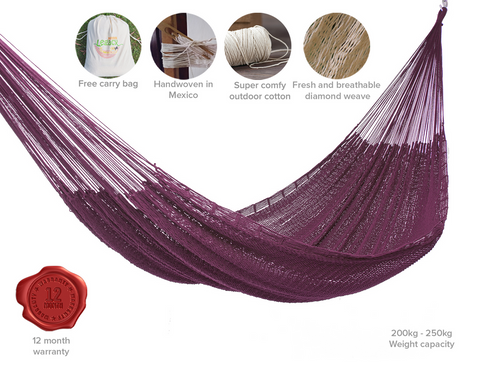 Mayan Legacy King Size Outdoor Cotton Hammock Maroon - 250kg Capacity, Free Shipping - SuperSaverAU - view 1