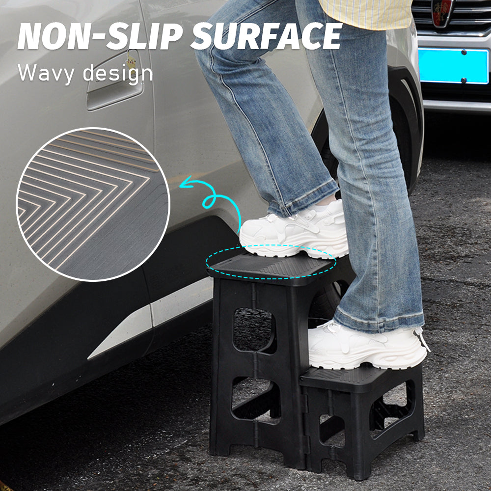 Black Folding 2 Step Stool Non-Slip Collapsible PP Ladder for Home Bathroom Kitchen