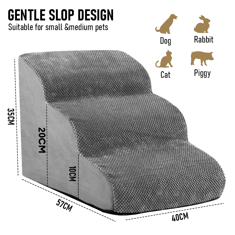 Premium 3-Tier Foam Dog Ramp with Washable Corduroy Cover - Grey