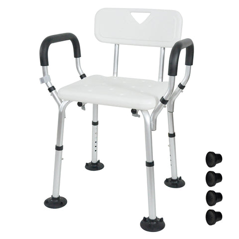 Adjustable Non-Slip Shower Seat with Padded Arms Removable Backrest and Aluminium Frame
