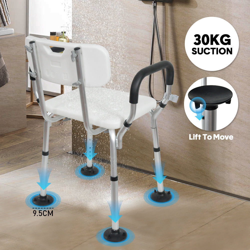 Adjustable Non-Slip Shower Seat with Padded Arms Removable Backrest and Aluminium Frame