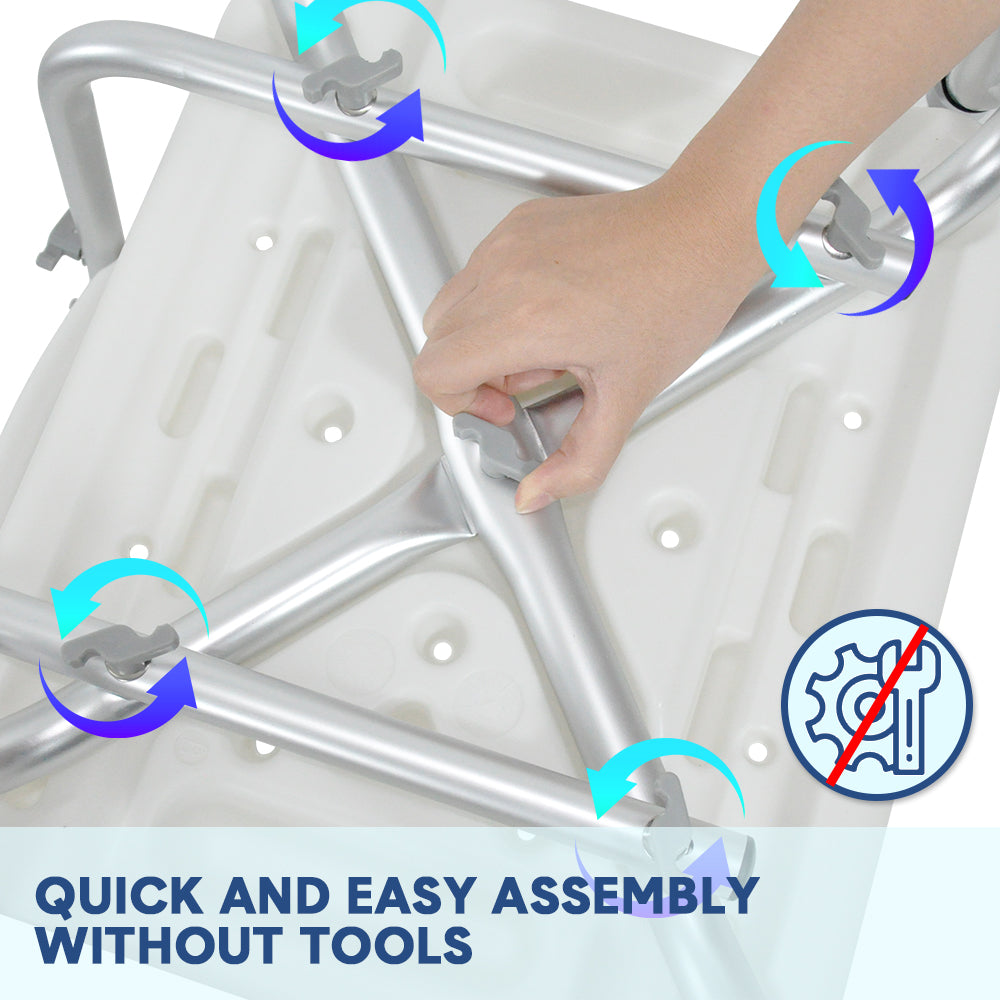 Adjustable Non-Slip Shower Seat with Padded Arms Removable Backrest and Aluminium Frame
