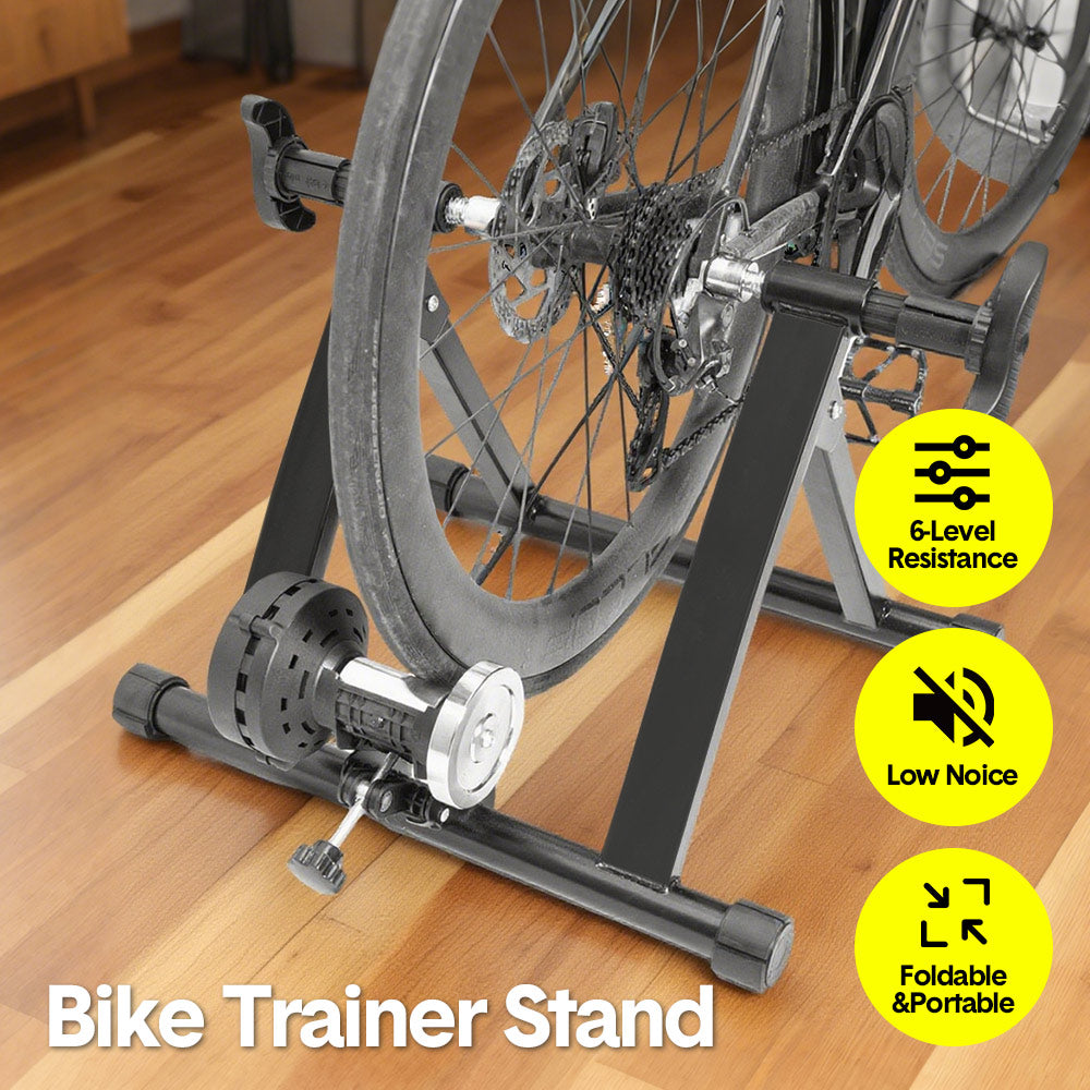 Premium Black Magnetic Indoor Bike Trainer Stand with 6-Level Resistance