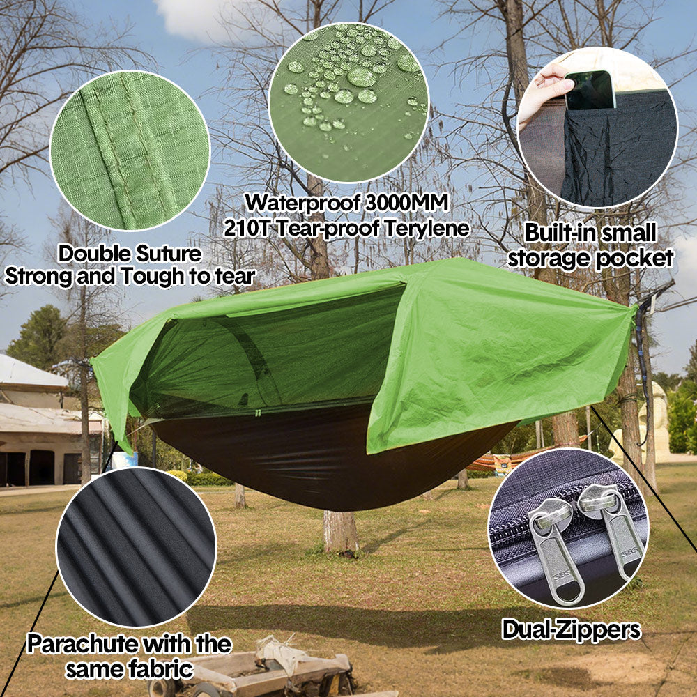 Premium Waterproof Hammock Tent – Green 270 x 140cm with Mosquito Net