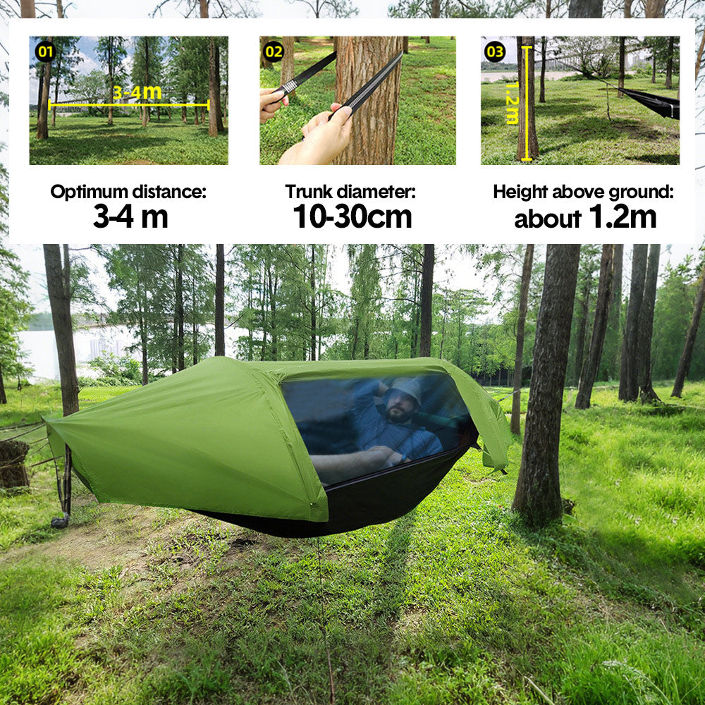 Premium Waterproof Hammock Tent – Green 270 x 140cm with Mosquito Net