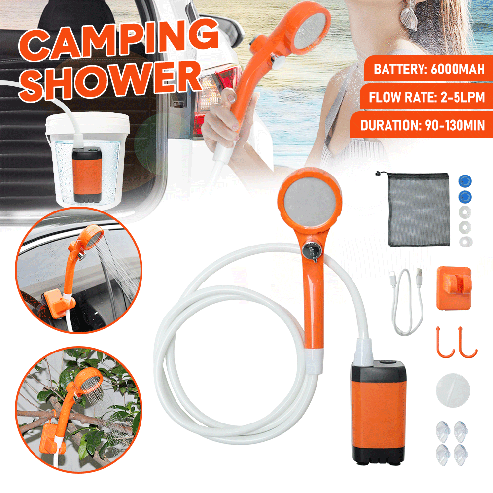 Premium Portable Camping Shower with Digital Display - Orange