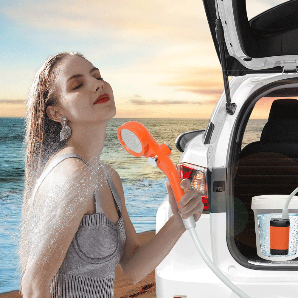 Premium Portable Camping Shower with Digital Display - Orange