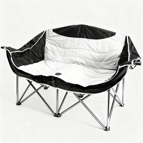 Alston Double Camping Chair Folding Outdoor Couch White with Cup Holders