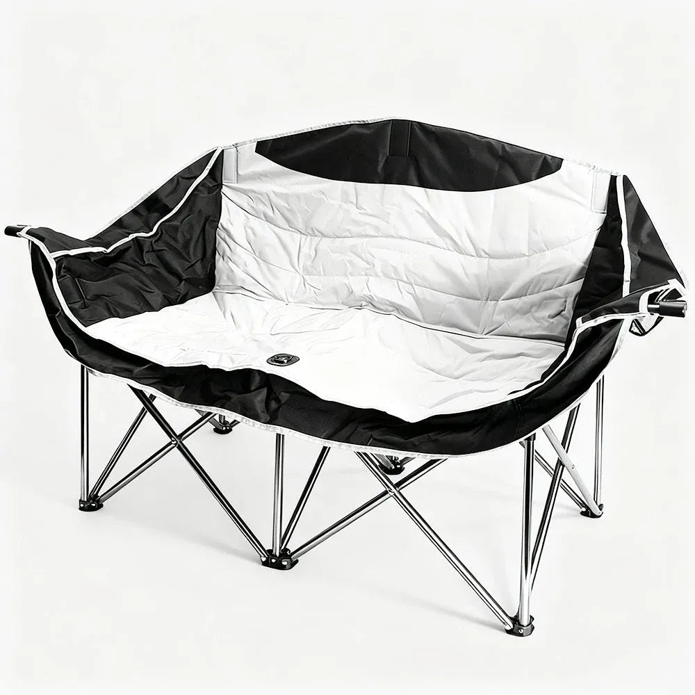 Alston Double Camping Chair Folding Outdoor Couch White with Cup Holders