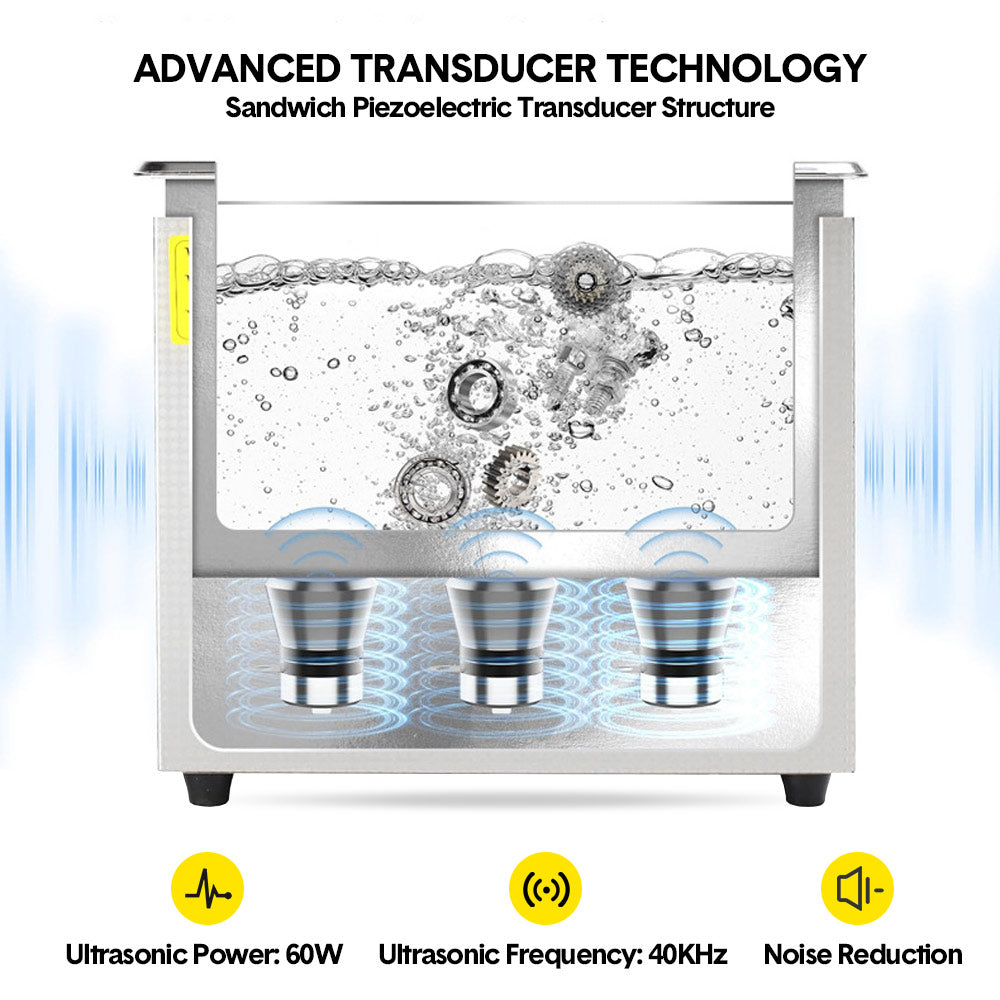 Premium 2L Stainless Steel Ultrasonic Cleaner with Digital Timer and Heater