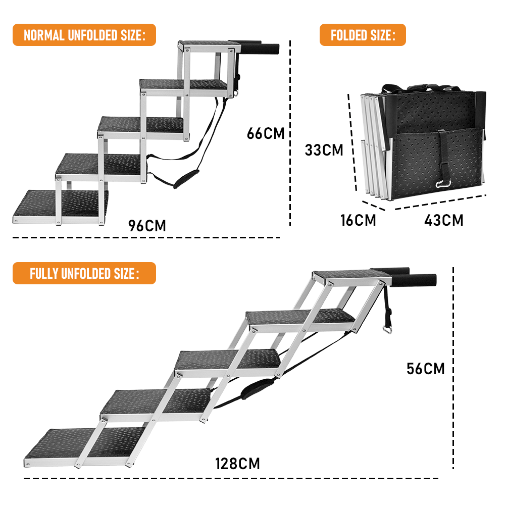 Premium Folding 5-Step Dog Stair Aluminium Ramp - 70kg Load