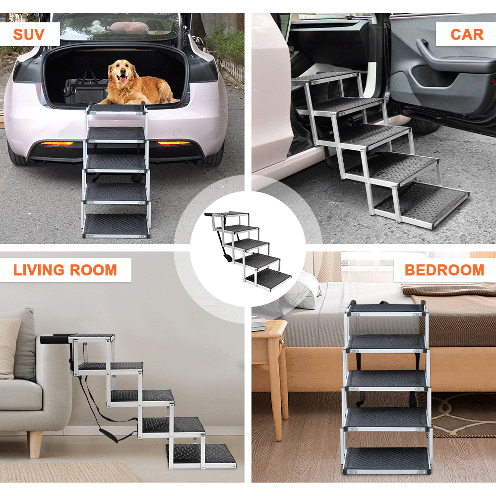 Premium Folding 5-Step Dog Stair Aluminium Ramp - 70kg Load