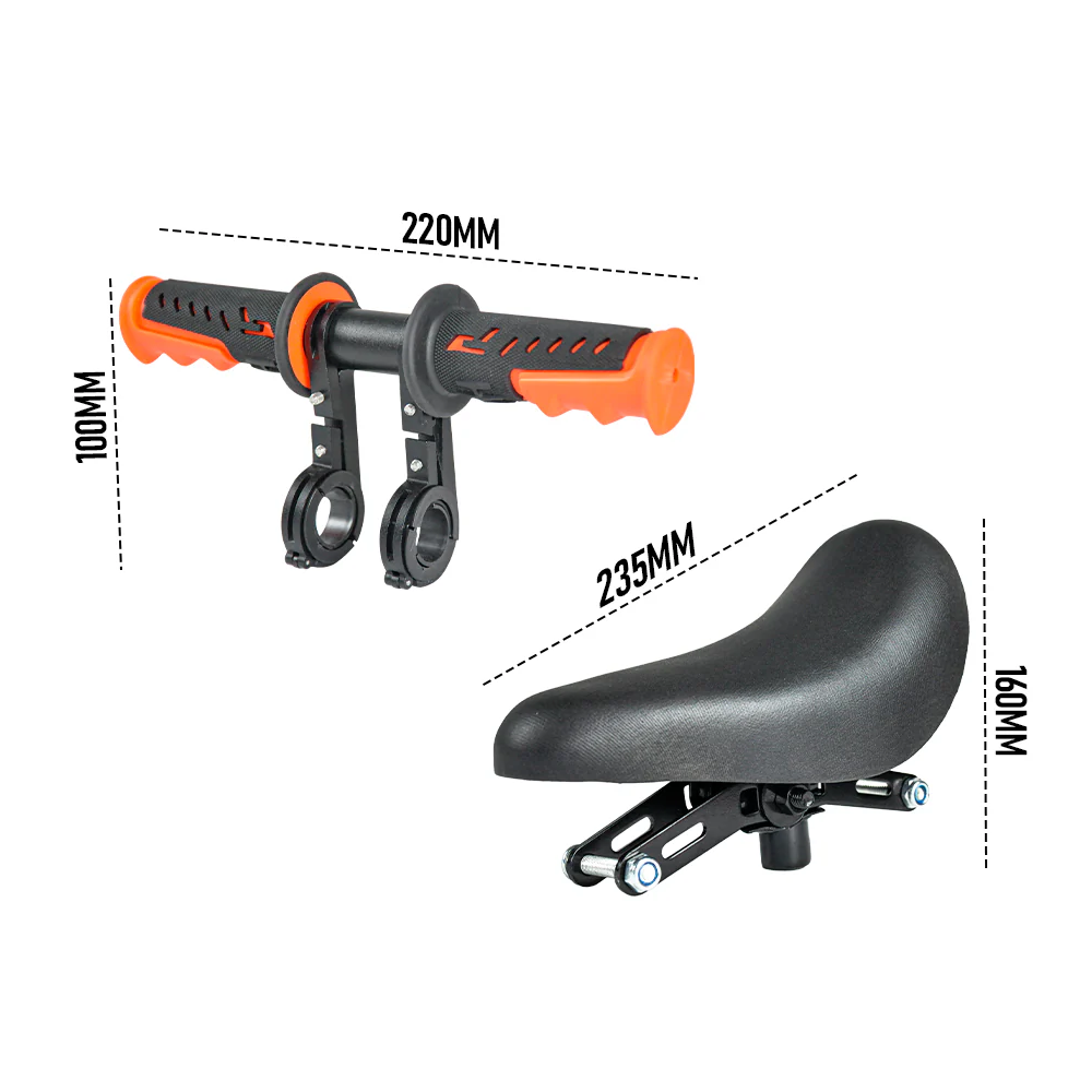 Premium Black 3-in-1 Kids Front Bike Seat with Handlebar & Foot Pedal