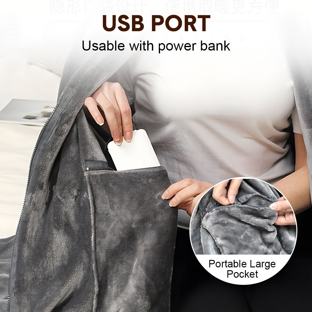 Premium USB Heated Blanket Shawl – Grey 150 x 80cm, 3 Heat Settings